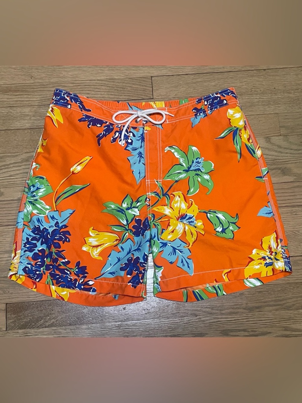 Polo By Ralph Lauren Swim Trunks Shorts Men Tropical Orange Drawstring - Sz L